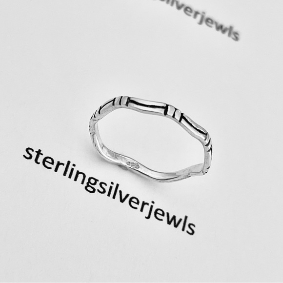 Sterling Silver Bamboo Band Ring, Silver Rings, Tree of Life Ring, Wedding Bands - Picture 2 of 14